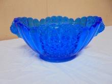 Vintage Fenton Colonial Blue Daisy Button 2 Handled Bowl