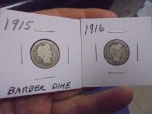 1915 & 1916 Silver Barber Dimes