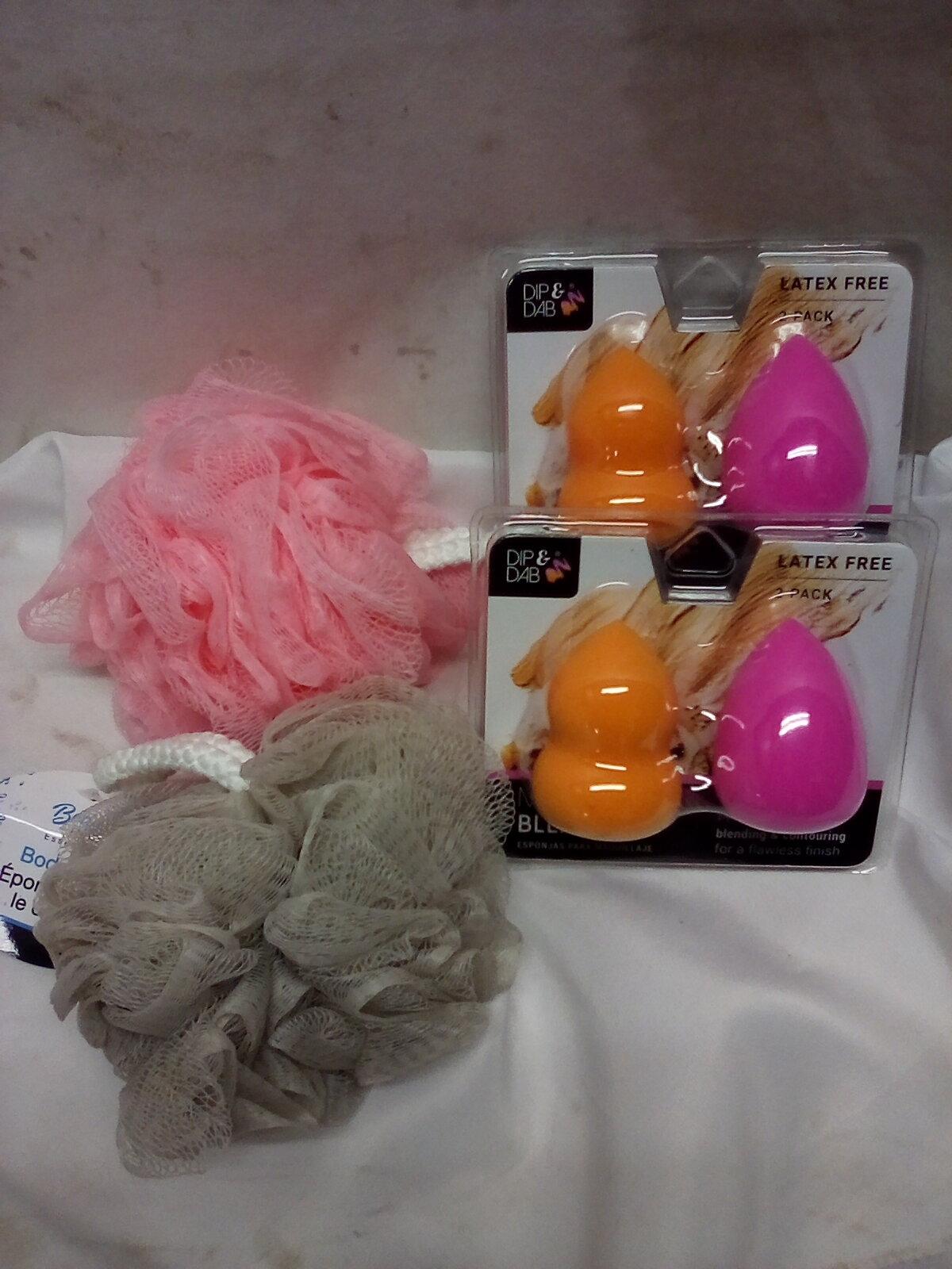 QTY 2 each, bath sponges and make up blenders