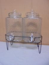 (2) 1:5 Gallon Glass Drink Dispensers on Iron Stand