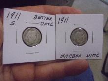 1911 S Mint & 1911 Silver Barber Dimes