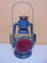 Vintage Blue Dietz No. 30 Lantern w/ Red Reflector