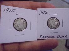 1915 & 1916 Silver Barber Dimes