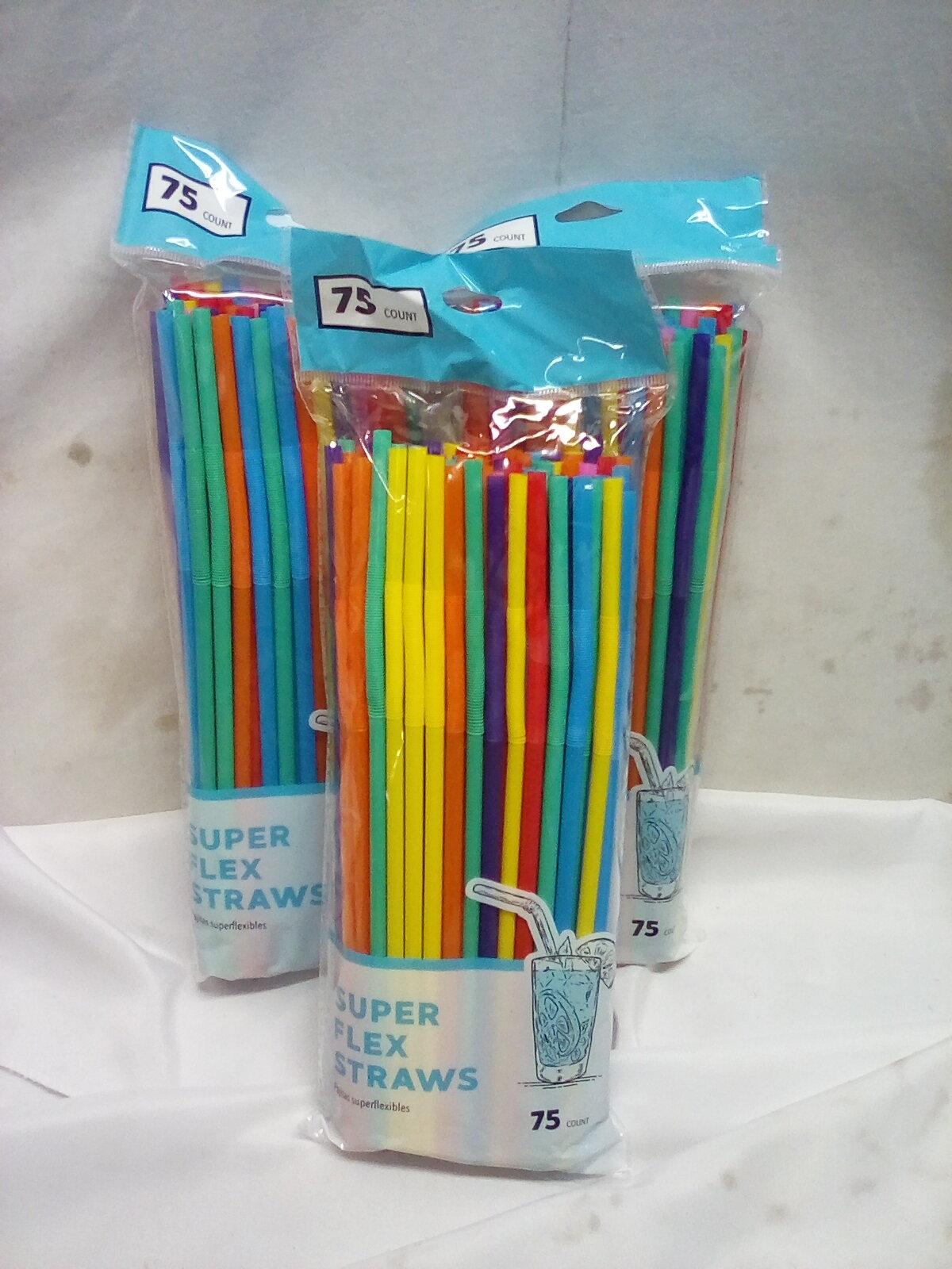 Super Flex Straws. Qty 3- 75 Count Multicolored Straws.