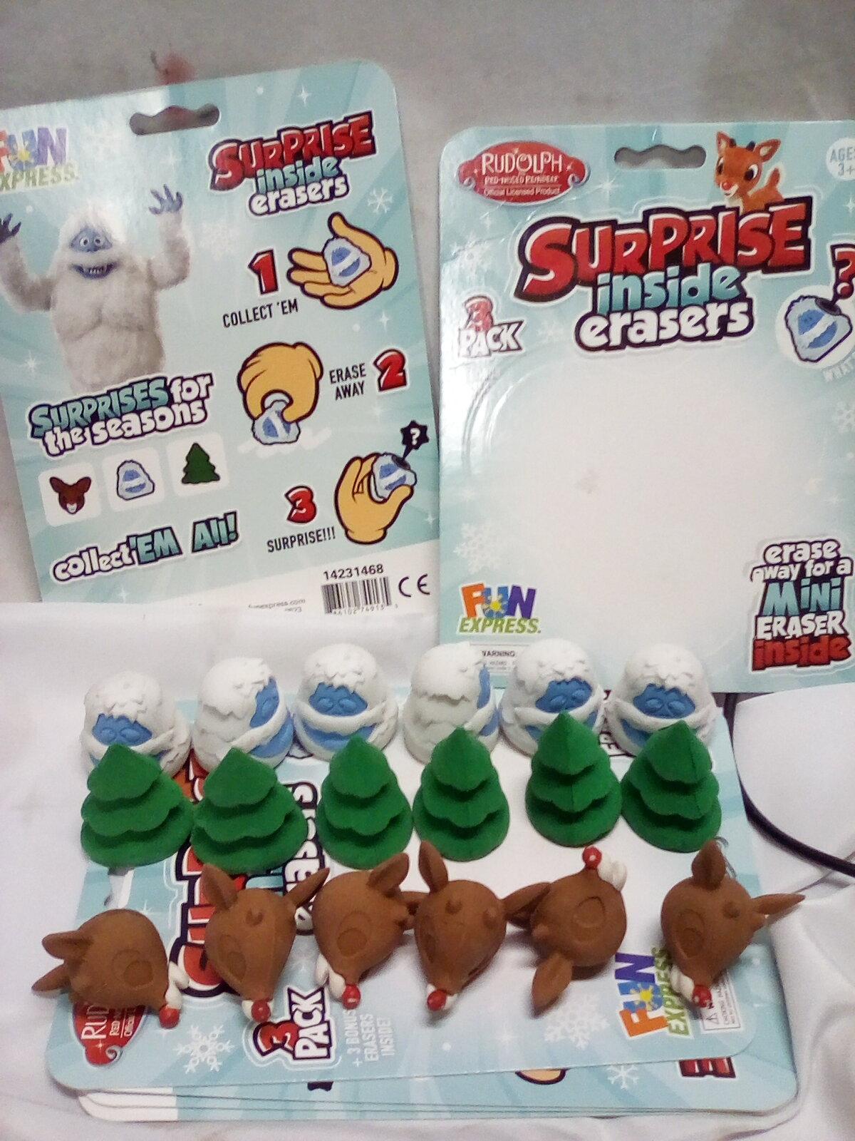 QTY 6 Sets of Suprise inside erasers, ages 3+