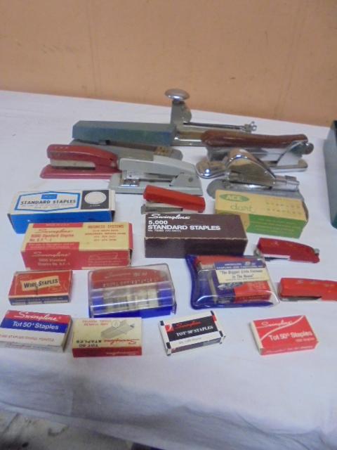 Large Group of Assorted Staplers & Staples