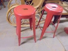 2 Matching Red Metal Bar Stools