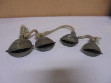 Set of 4 Vintage Brass Bells on Rope