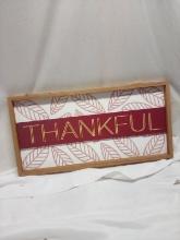 Wood Frame “Thankful” 24”x12” Wall Hanging Art Piece