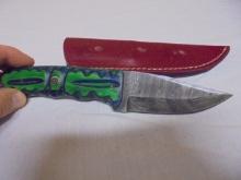 Custom Handmade Damascus Blade Knife w/ Leather Sheaf