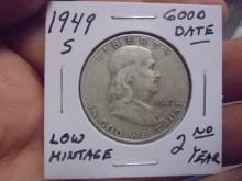 1949 S Mint Silver Franklin Half Dollar