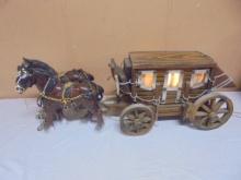 Wooden Stage Coach Lamp w/ 2 Horses