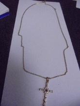 Ladies Gol Plated Sterling Silver Necklace w/Cross Pendant W/Stones