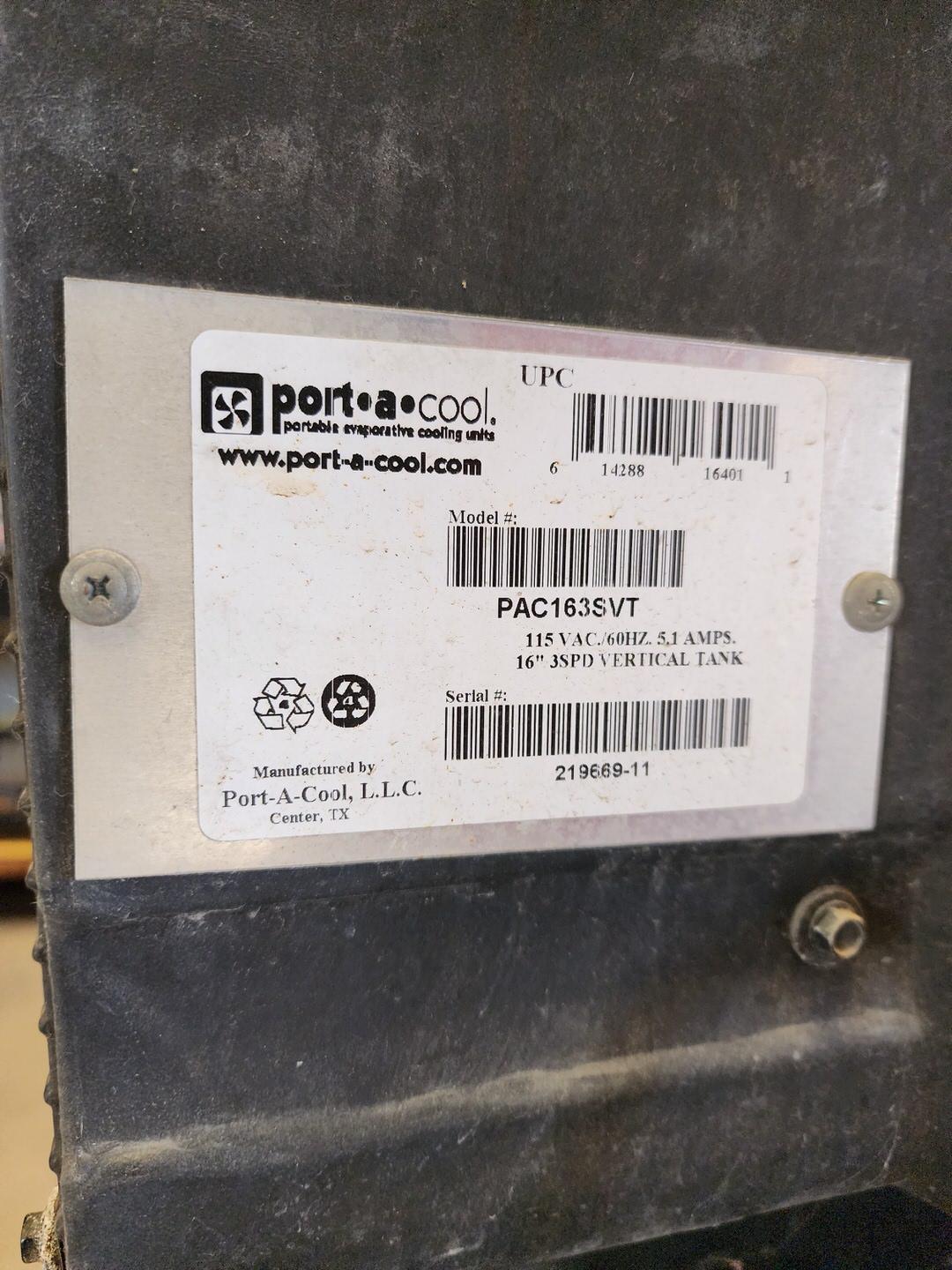 Port-A-Cool  16" Evaporative Cooler 115V, 60HZ, 5.1A, 3-Speed