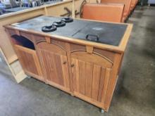 60 in x 28 in Wooden Beverage Station with Ice Bin and Trash Receptacle