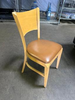 Wood Chairs with Brown Upholstery