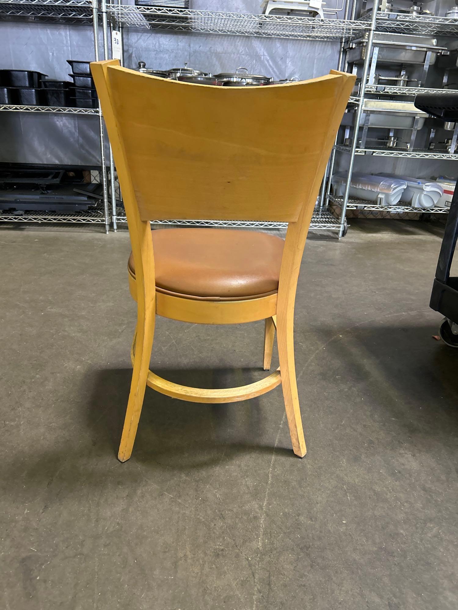 Wood Chairs with Brown Upholstery