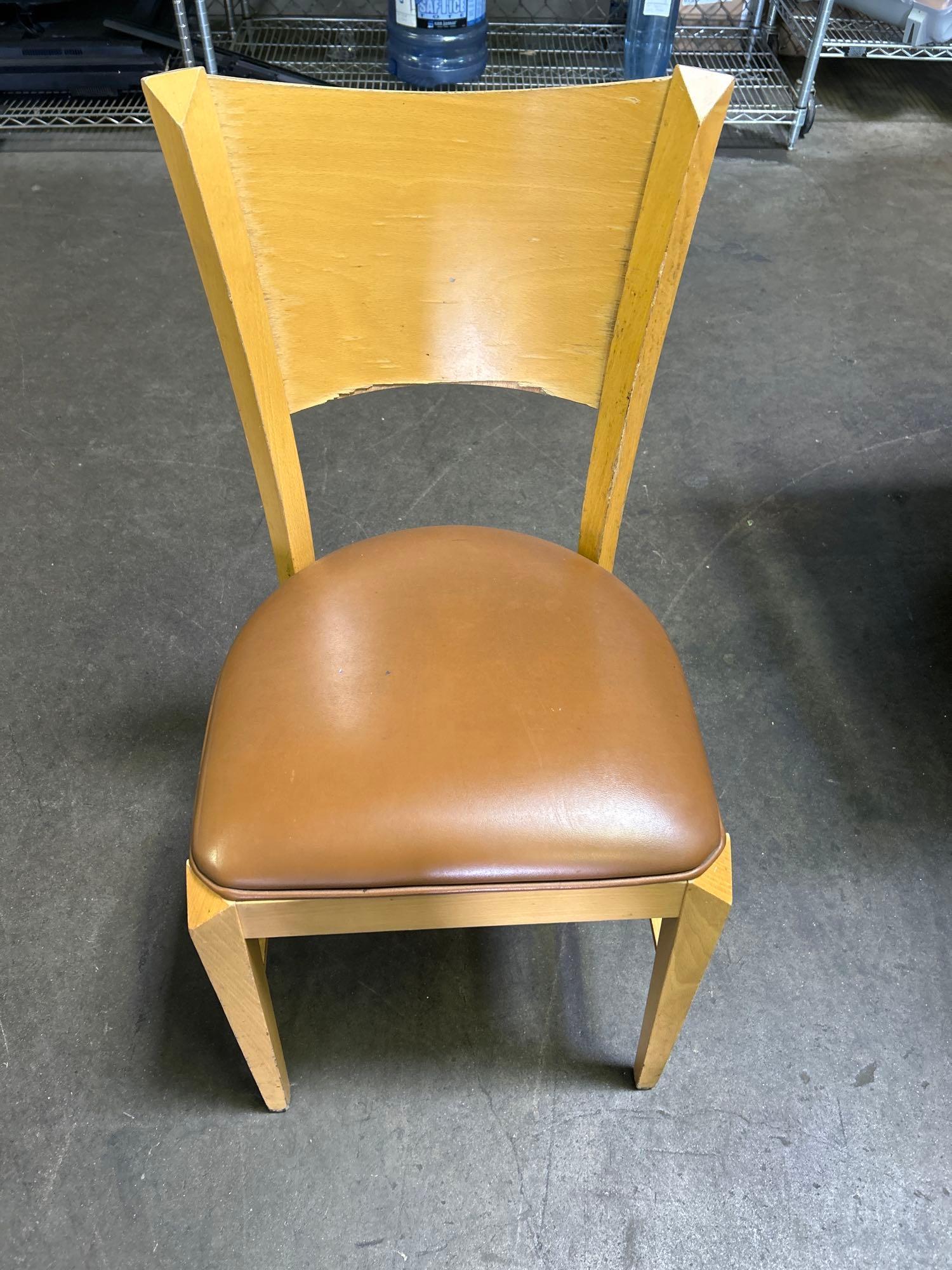 Wood Chairs with Brown Upholstery