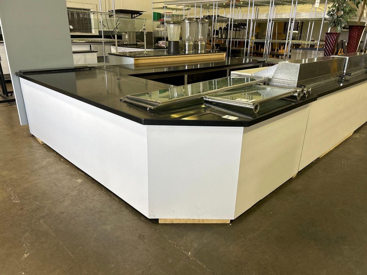 114 in. x 60 in. Black Stone Top L Shaped Counter with Stainless Steel Interior