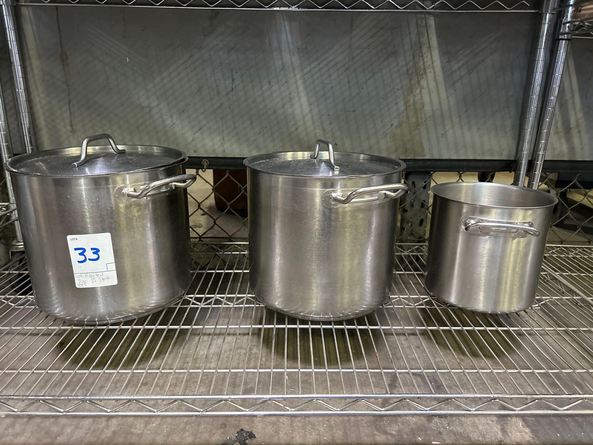 Lot of 3 Assorted Size Stainless Steel Stock Pots