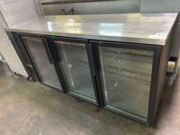 True 73 in. 3 Glass Door Refrigerated Back Bar