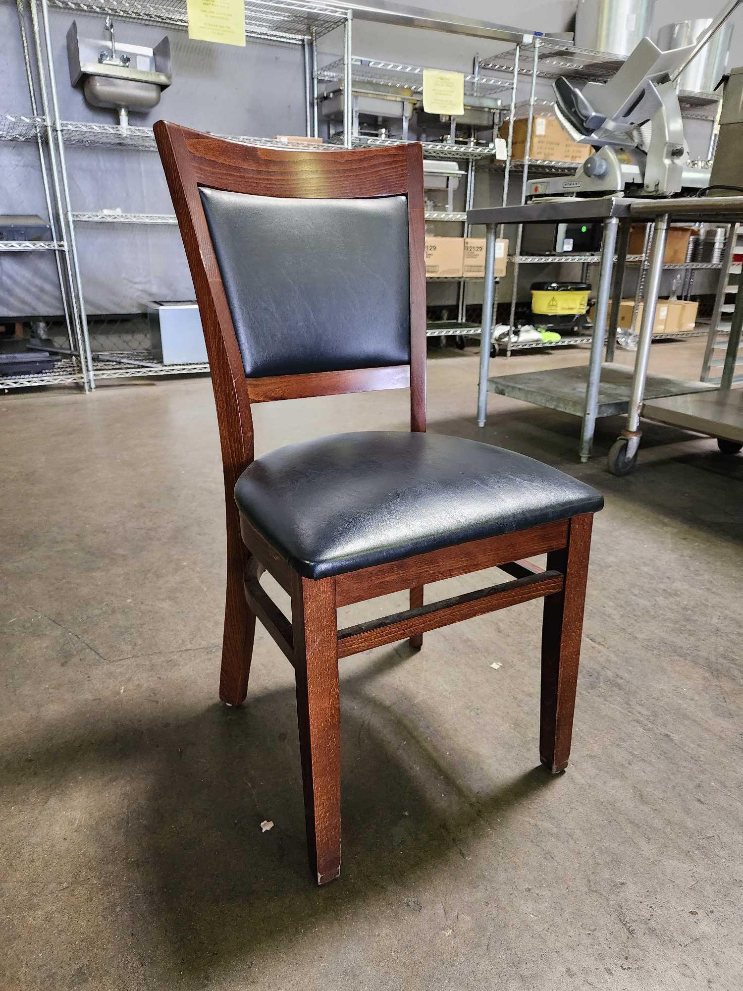 Wood Frame Dining Chairs with Black Seat and Back Cushions