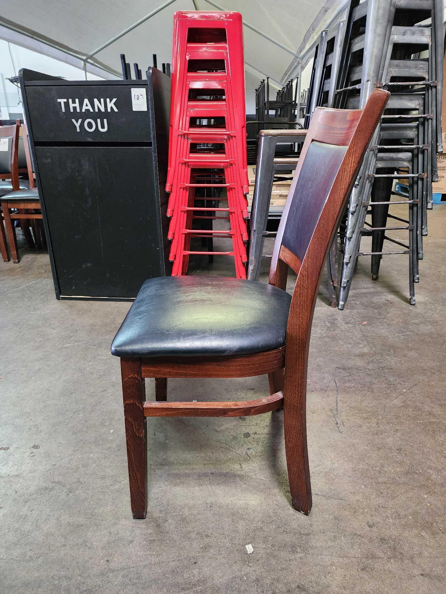 Wood Frame Dining Chairs with Black Seat and Back Cushions