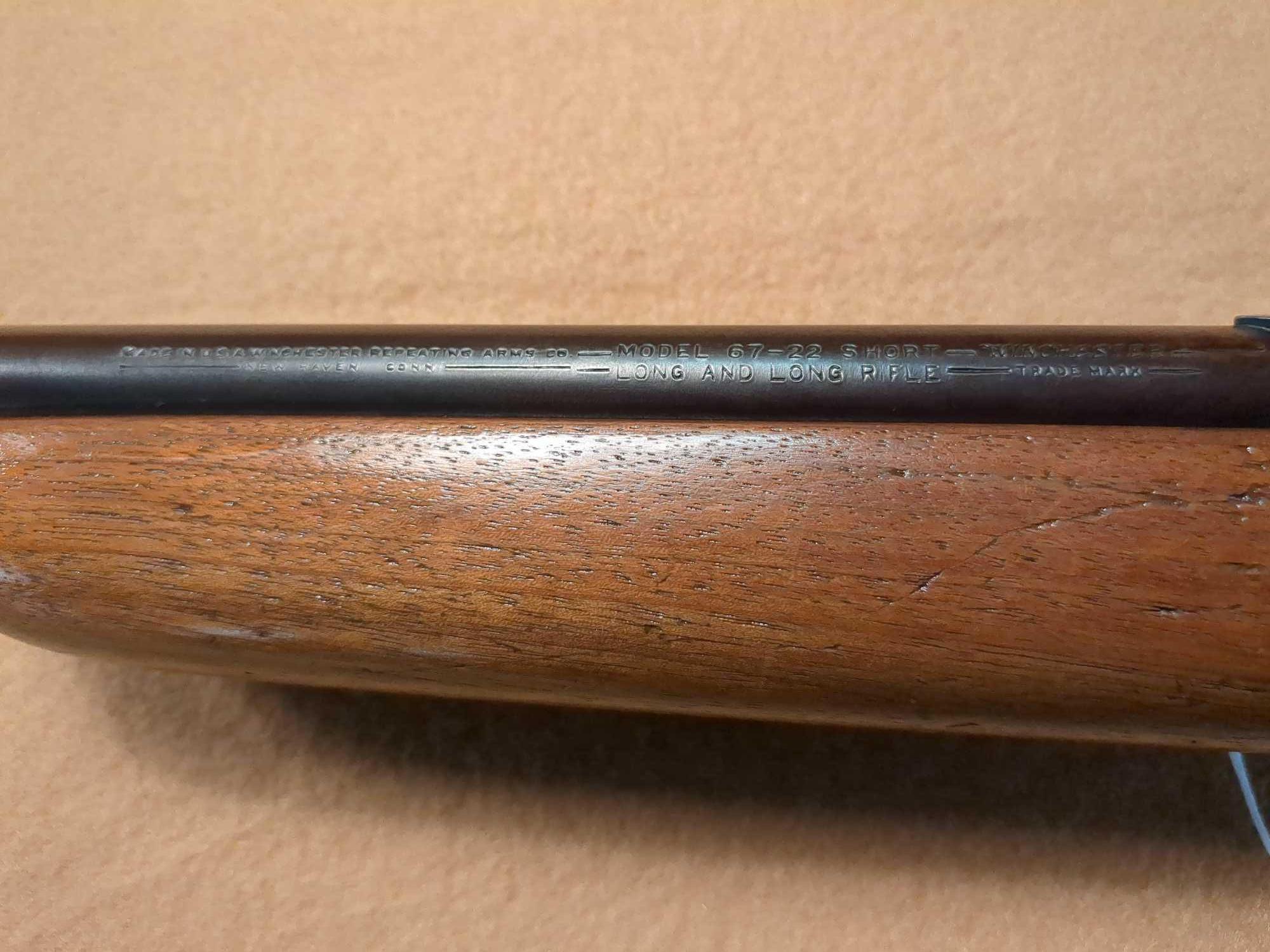 WINCHESTER REPEATING ARMS CO. MODEL 67 .22 S L LR SINGLE SHOT BOLT ACTION RIFLE