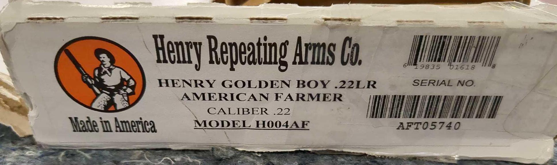 HENRY REPEATING ARMS CO. MODEL H004AF AMERICAN FARMER - GOLDEN BOY .22 LR LEVER ACTION RIFLE