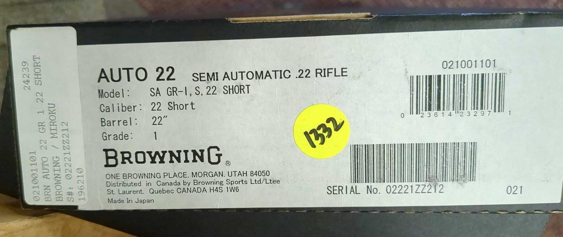 BROWNING MODEL AUTO SA-22 GRADE I .22 S TAKE-DOWN SEMI-AUTO RIFLE