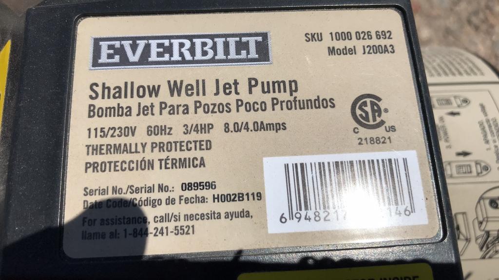 3/4HP Everbilt Shallow Well Jet Pump