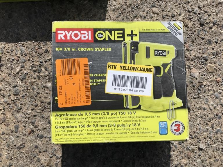 (3)pc Ryobi 18v Cordless Sander,Stapler,HammerDril