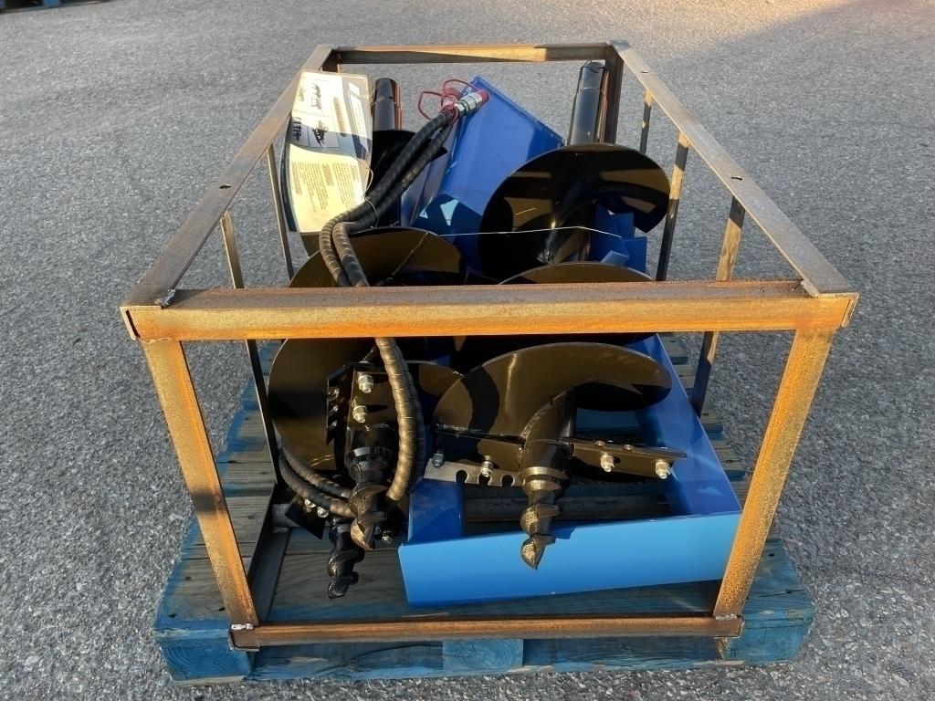 UNUSED Hydraulic Skid-Steer Blue Auger w/ 3 Bits