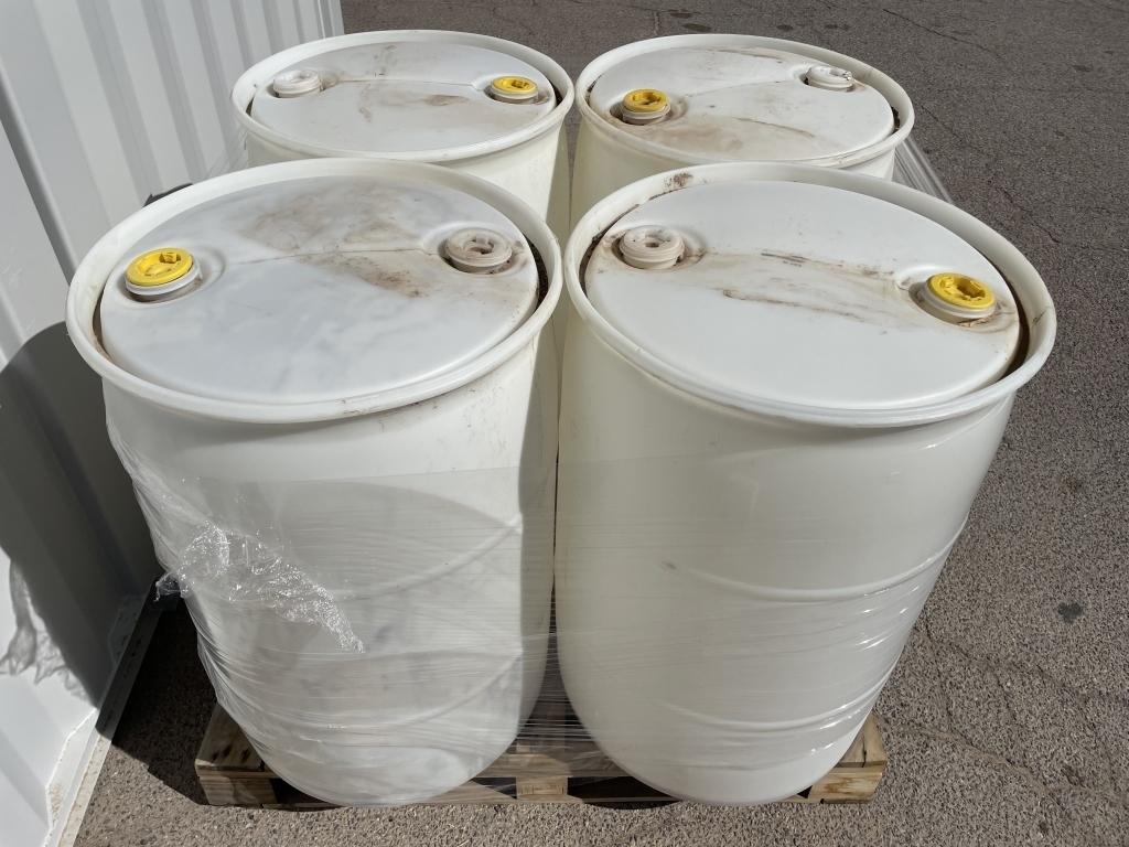 (4)pcs - 55 GAL Food Grade White Plastic Drums