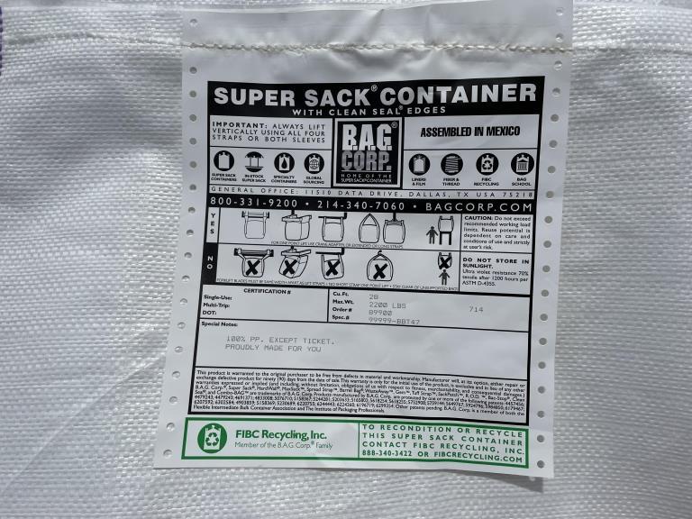UNUSED 28 cuFT Super Sack Container Bags -A