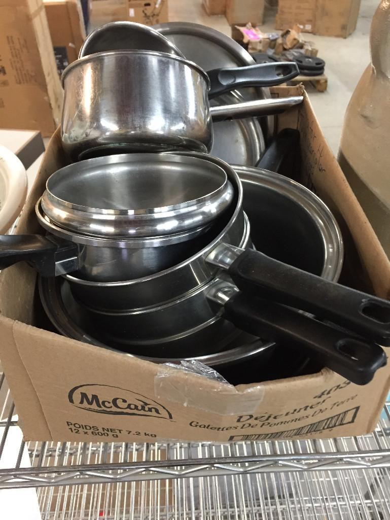 BOX LOT OF POTS AND PANS