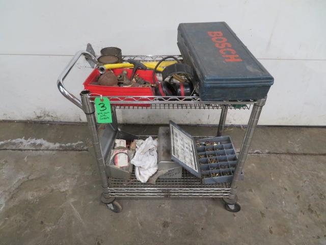Wire rolling cart with contents