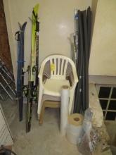 Chairs, Sprayer, Rolls of Plastic, Skis