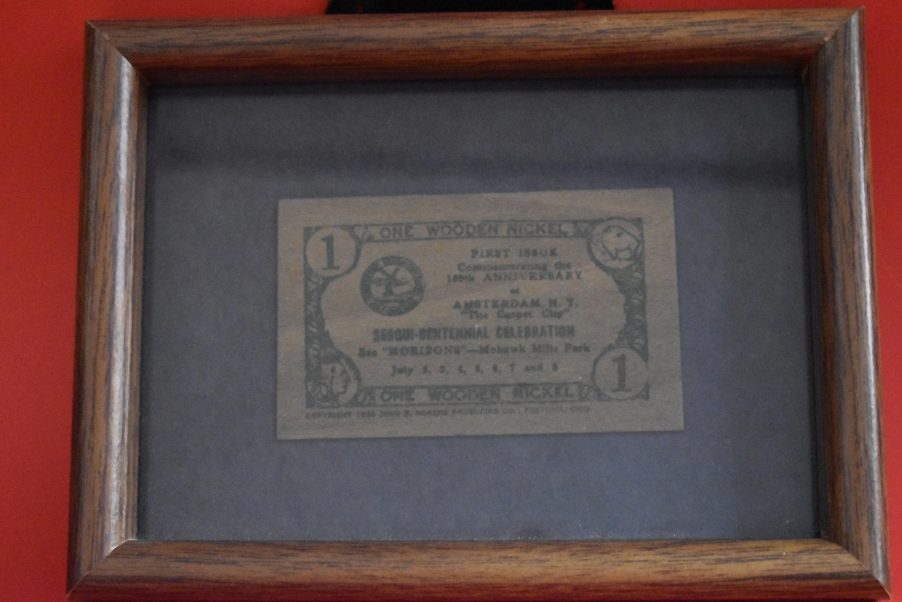 VINTAGE 1936 WOODEN NICKEL CERTIFICATE FRAMED!