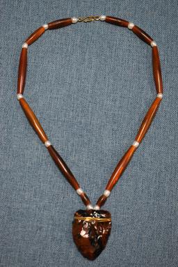 OBSIDIAN ARROWHEAD & BROWN BUFFALO HORN NECKLACE!