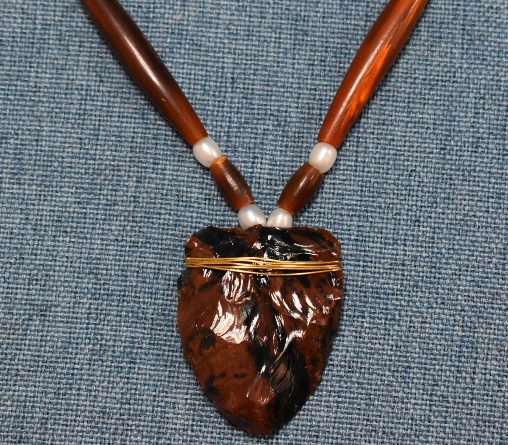 OBSIDIAN ARROWHEAD & BROWN BUFFALO HORN NECKLACE!