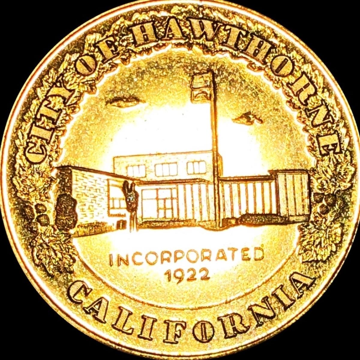 City of Hawthorne California Brass Coin PROOF