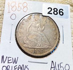 1858-O Seated Half Dollar ABOUT UNCIRCULATED