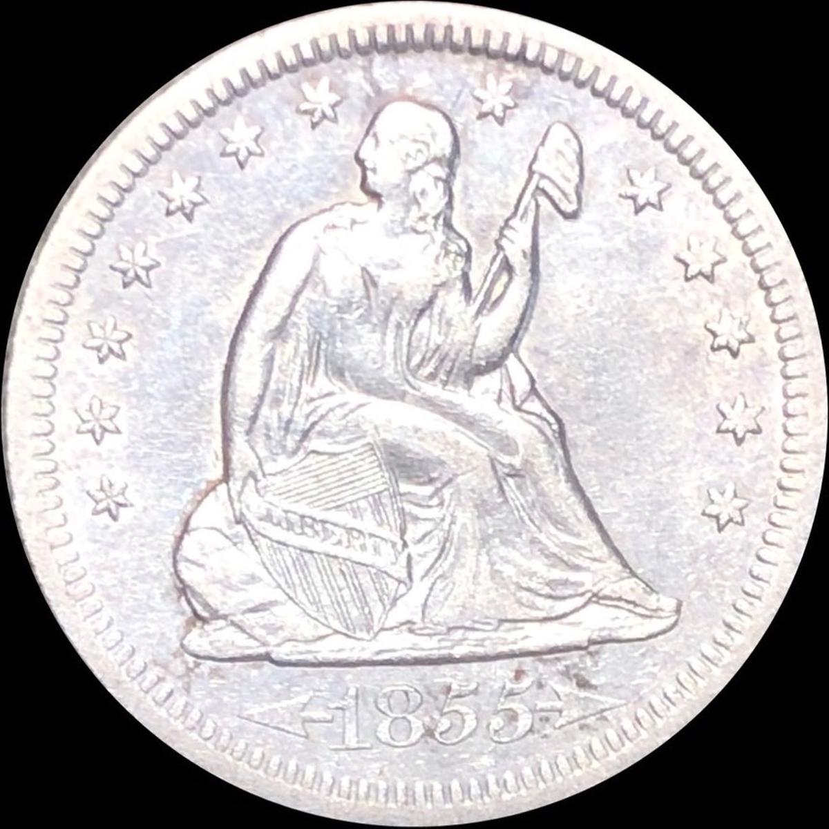 1855-O Seated Liberty Quarter CLOSELY UNC "ARROWS"