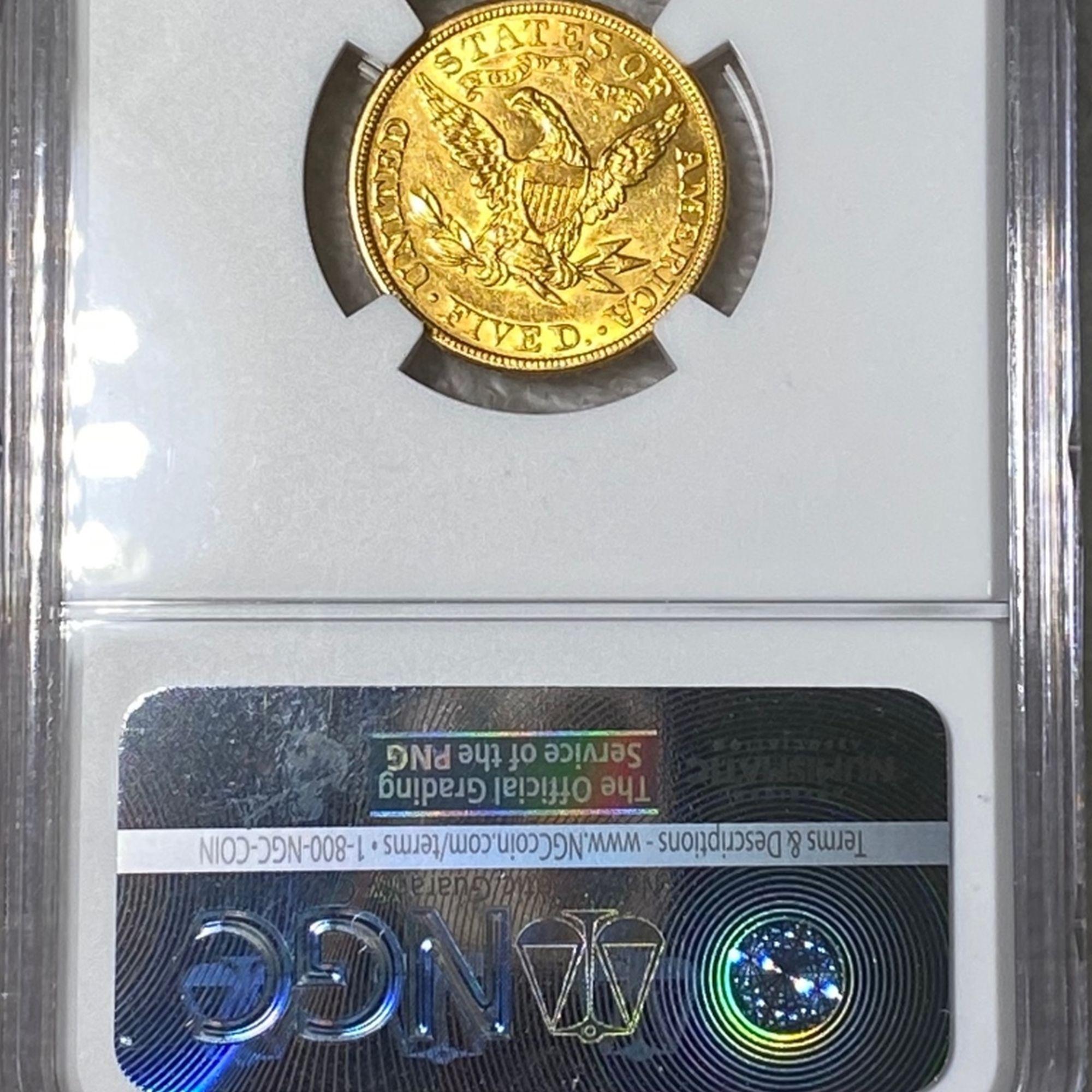 1907 $5 Gold Half Eagle NGC - AU58