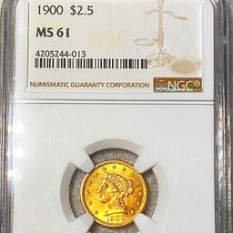 1900 $2.50 Gold Quarter Eagle NGC - MS61