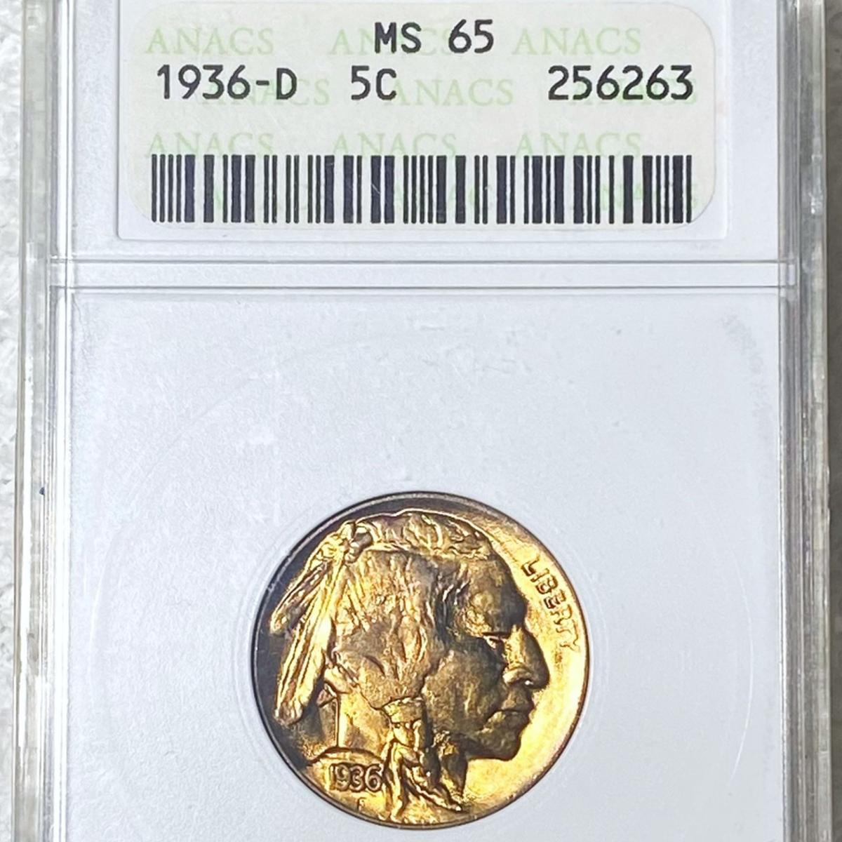 1936-D Buffalo Head Nickel ANACS - MS65