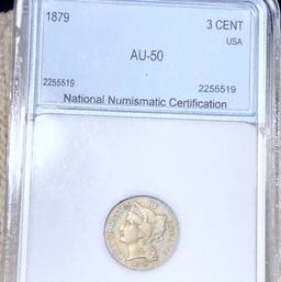 1879 Three Cent Nickel NNC - AU50