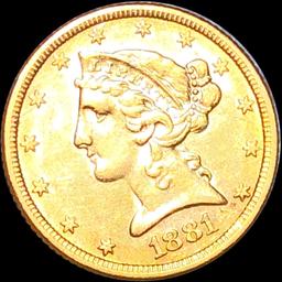 1881 $5 Gold Half Eagle CLOSELY UNCIRCULATED