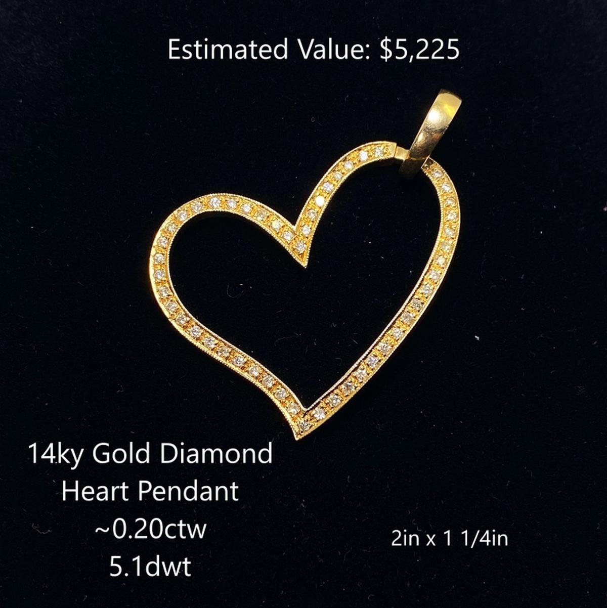 14kt Diamond Heart Pendant ~0.20ctw, 5.1dwt